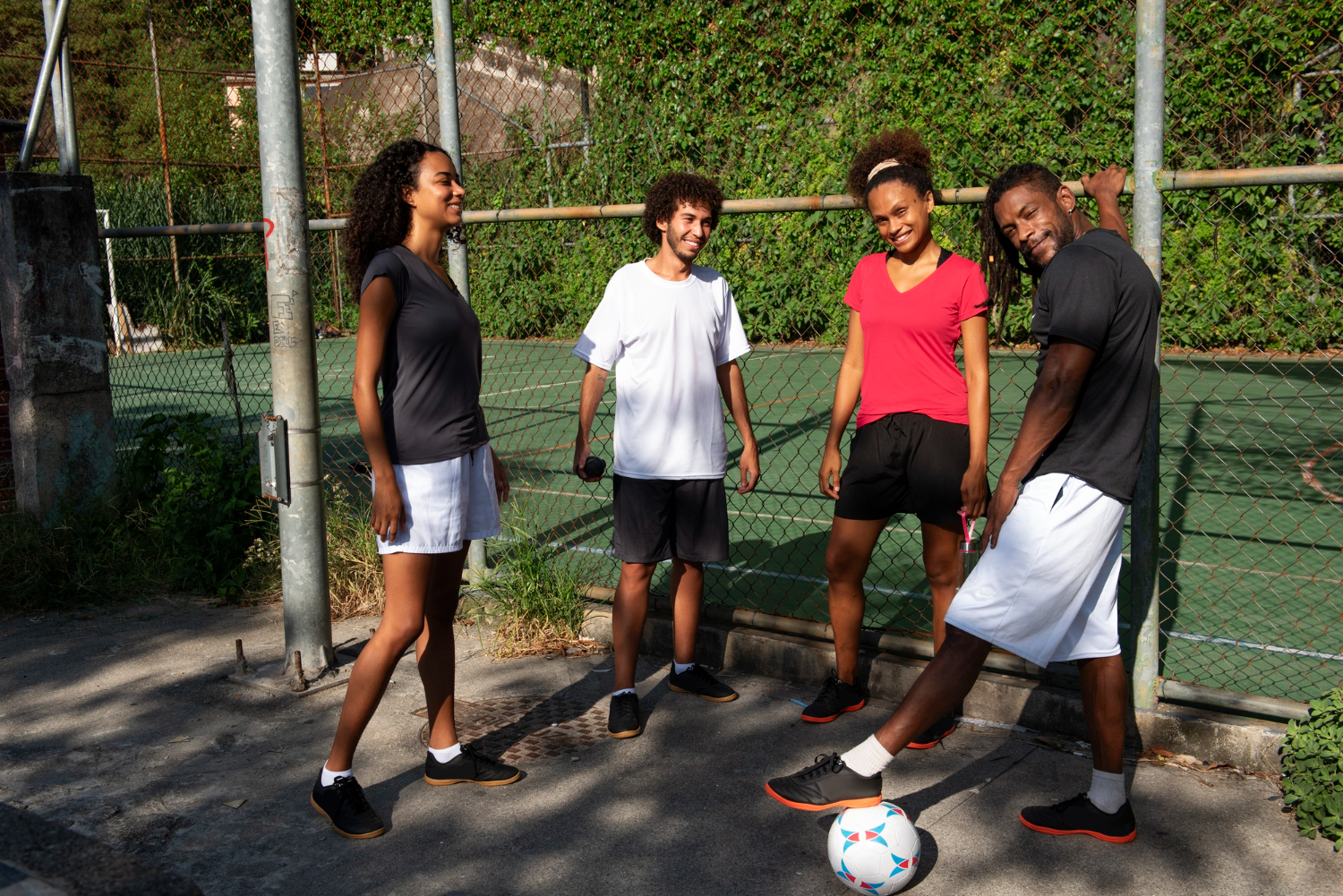 Friends wearing football attire